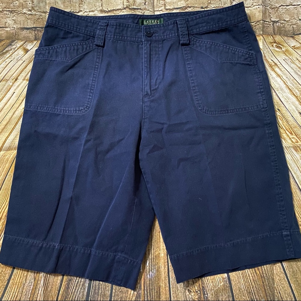 Ralph Lauren Blue Cotton Flat Front Bermuda Shorts